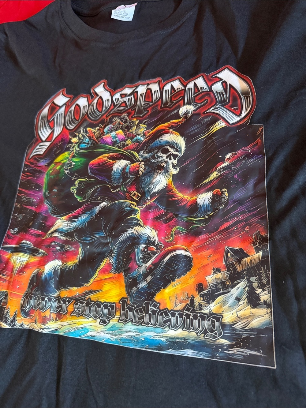 Gildan Black Godspeed Graphic Tee with Colorful Band Artwork